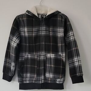 Elevani Plaid Flannel Hooded Jacket with Sherpa Fleece Lining Kids Boys Size 12